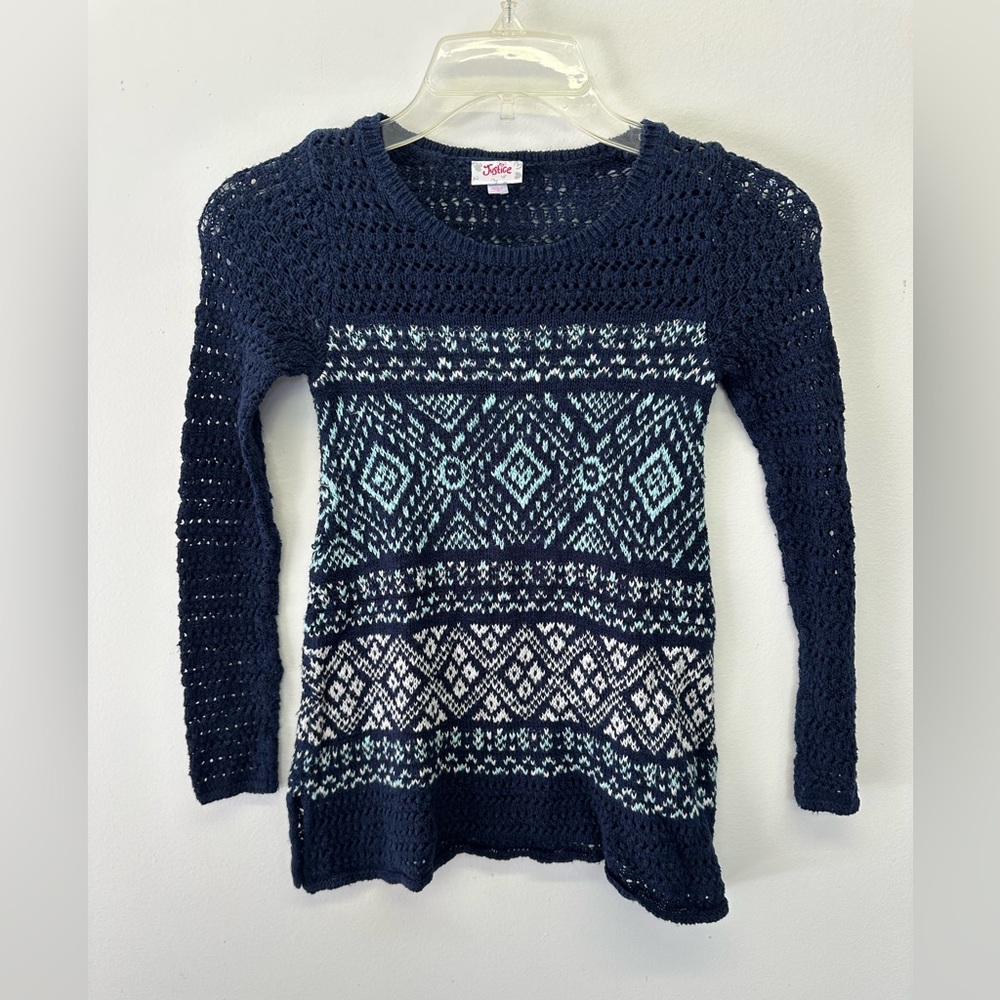 Justice Navy and White Patterned Women's Sweater